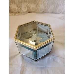 Vintage 1997 Etched Glass Musical Jewelry Box. Mirrored Sides And Glass Swan